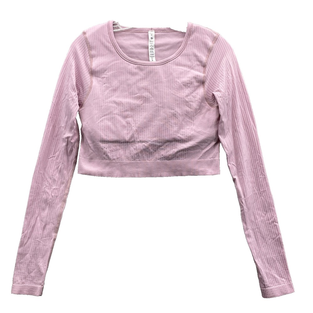 Lululemon Crop Top Women 8 Pink Built in Bra Ribbed Athletic Lined Workout Gorp - Picture 1 of 12